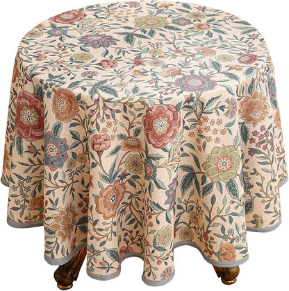 Designer Linen Small Round Tablecloth,Vintage William Morris Floral Table Cloth with Colorful Pattern,Decor Table Cover for Kitchen,Dining,Thanksgiving,Diameter 55"-Flowershadow a