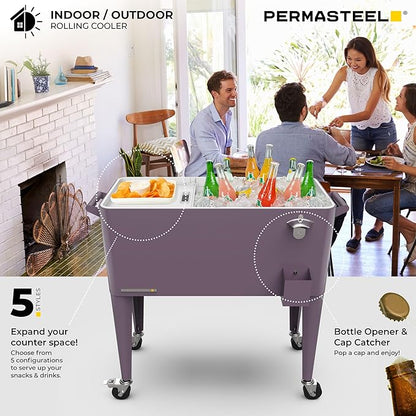 Permasteel 80 Quart Party Cooler, Rolling Ice Chest with Wheels and Handles for Indoor Outdoor Patio