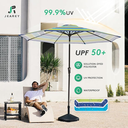 JEAREY 9FT Outdoor Patio Umbrella, Bold Blue & Green Stripe | Outdoor Table - Image 3
