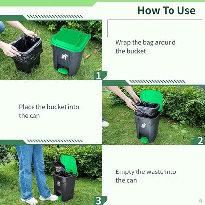Dog Poop Trash Can Outside, 20L Pet Waste Container with Removable Inner Waste Bin, 150 Waste Bags, Outdoor Pet Poop Trash Bin for Small/Large Dog Families