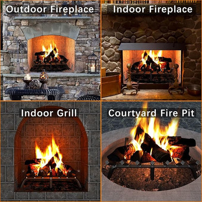 Mr IRONSTONE Fireplace Grate 30 inch Solid Steel Heavy Duty Firewood Log Burning Rack Fire Grates for Outdoor Kindling Tools Pit Indoor Fireplace Log Holder Wrought Iron Wood Stove
