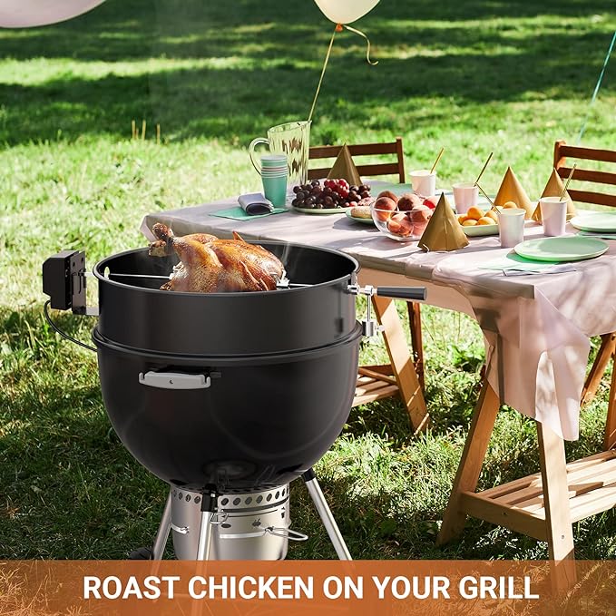 onlyfire Universal High-Temp Resistance Black Coated Steel Charcoal Kettle Rotisserie Ring Kit for Weber 2290 and Other Models