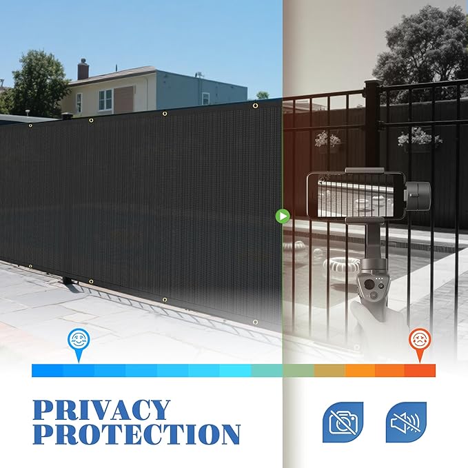 ECOOPTS 4'x25' Privacy Fence Screen Windscreen with Copper Grommets, Fit for Commercial Fence and Residential Garden Outdoor 90% UV Blockage, Cable Zip Ties Included (Black)