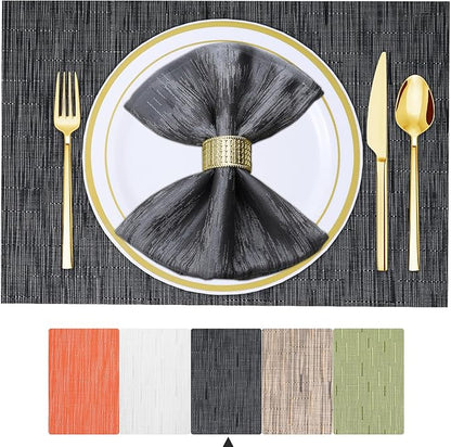 BETEAM Placemats Set of 8, Woven Vinyl Placemat for Dining Table Washable Wipeable Kitchen Place Mats Durable Indoor Outdoor Table Mats