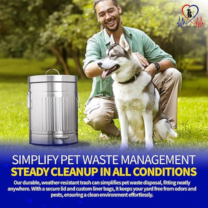 Pet Fit For Life 16" Tall Galvanized Steel Trash Can - Features Step Foot Pedal, Lid Lift - Plastic Inner Lining & Custom Liner Bags - Weather-Resistant, Covered Bin for Lawn & Yard (12L/3.2 Gallons)