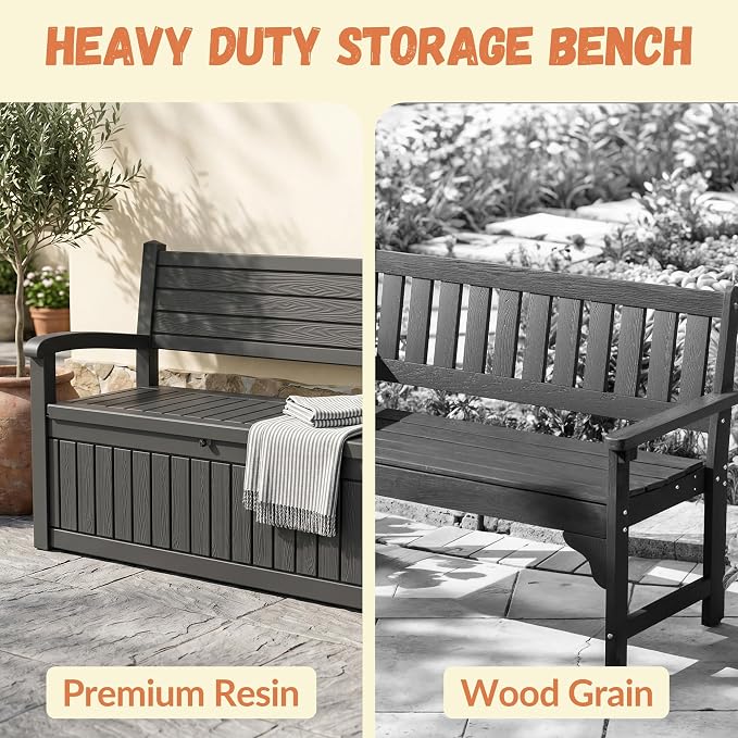 110 Gallon Outdoor Storage Bench, Lockable Patio Storage Bench, - Image 5