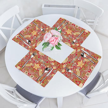 Strawberry Thief Red Placemats - Placemats Set of 4 Faux Leather Heat Resistant for Dinner Table, Non-Slip Waterproof Oil-Proof Washable Reusable Placemat for Indoor Outdoor Kitchen