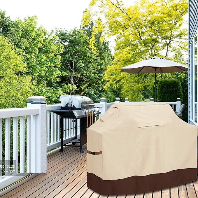 Vailge Grill Cover,55-inch Waterproof BBQ Cover,600D Heavy Duty Gas Grill Cover, UV & Dust & Rip & Fading Resistant,Suitable for Weber, Brinkmann, Char Broil Grills and More,Beige