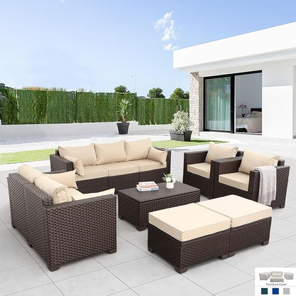 7 PCS Patio Furniture Set Outdoor Patio Furniture with Storage Table Outdoor Couch Patio Chairs Outdoor Conversation Set with Non-Slip Cushions Waterproof Covers, Khaki