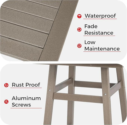 Costaelm Outdoor Bar Table, 42" Counter Height Square Patio Cocktail Bar Table with Umbrella Hole, Patio Bistro Dining Pub Table for Front Porch Deck Backyard Garden, Weathered Wood
