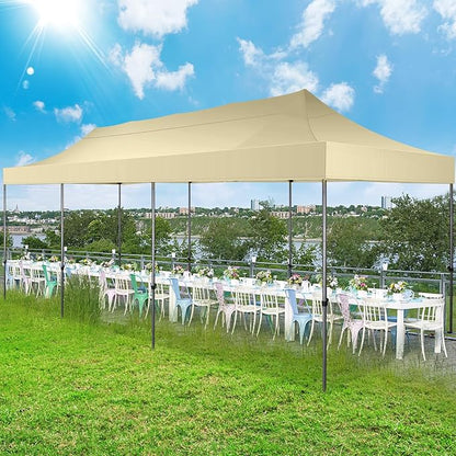 COBIZI 10x30 Pop up Canopy Tent 10x30 Canopy No Sidewall Waterproof Heavy Duty Commercial for Parties Outdoor Garden Gazebo Tent, Carry Bag with Wheel(10x30ft No Sidewalls, Khaki)