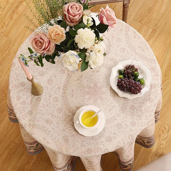 Designer Vintage Linen Small Round Tablecloth,Indian Floral Wrinkle Free Soft Tablecloths,Decor Table Cover for Kitchen,Dining,Thanksgiving,Christmas,Diameter 55"-Flowershadow E