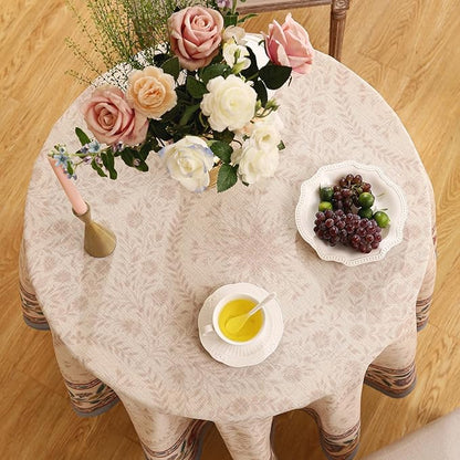 Designer Vintage Linen Small Round Tablecloth,Indian Floral Wrinkle Free Soft Tablecloths,Decor Table Cover for Kitchen,Dining,Thanksgiving,Christmas,Diameter 55"-Flowershadow E