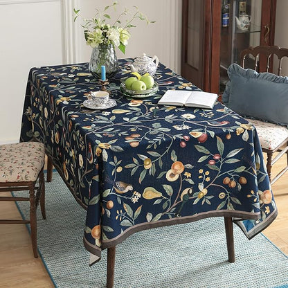 Linen Square Blue Tablecloth,Wrinkle Resistant French Vintage Tablecloth Print with Foral,Decor Table Cloth for Thanksgiving,Dining Room,Home,Kitchen 55" × 55"-DeweyA Blue