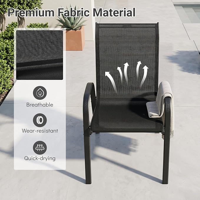 Tangkula Outdoor Stackable Patio Dining Chairs Set of 4, Breathable Fabric - Image 7