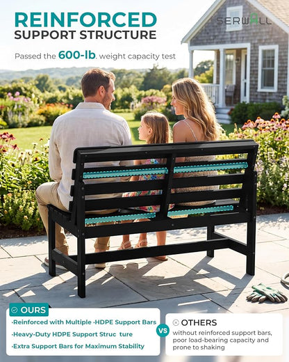 SERWALL Armless Outdoor Bench, All Weather HDPE Porch Bench, 2 Pack, Suitable - Image 4
