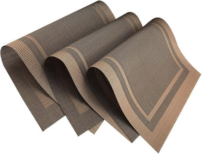 Gugrida Placemats Set of 6 Plaid Checkered Brown PVC Placemat for Dining Table Durable Woven Vinyl Stain tablemats 18"X12"
