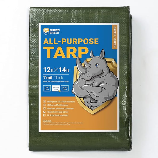 GUARD SHIELD Green Tarp Waterproof 12x14 Feet Medium Duty All Purpose Poly Tarps Cover 7mil
