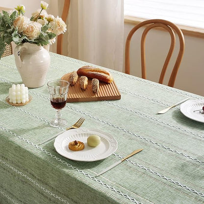 Chassic 60 x 104 inches Farmhouse Style Linen tablecloths, Wrinkle Resistant Washable Dining Room Table Cloths for 6 Foot Rectangle Tables - Hemstitch Sage Green
