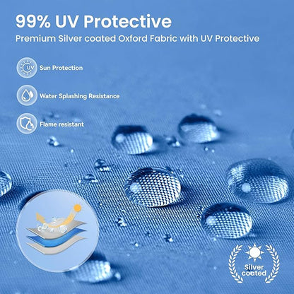 PHI VILLA 8x8ft Pop Up Canopy Tent Instant Portable Shelter One Push Tent Canopy with Wheeled Carry Bag, 4 Weight Bags, Slanted Legs-Blue