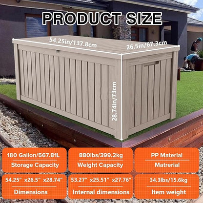 Outdoor Storage Box, 180 Gallon Waterproof Deck Box, Piston-Lift Tall Standing - Image 3