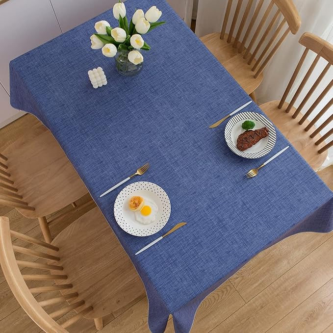 LIBERECOO Vinyl Tablecloth with Flannel Backing, Denim Blue, Waterproof, Stain-Resistant, Easy-Clean Table Cover for Dining, Kitchen, and Outdoor Use, 60" x 120" Rectangle