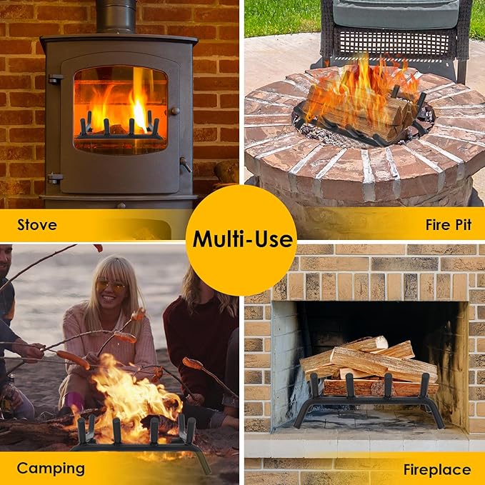 STBoo Fireplace Grate 14inch Heavy Duty - Fireplace Log Holder | Fire Place Grate Cast Iron | Wood Stove Wrought Rack | Firewood Log Fire Pit Tray for Indoor & Outdoor Kindling Tool Camping
