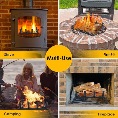 STBoo Fireplace Grate 14inch Heavy Duty - Fireplace Log Holder | Fire Place Grate Cast Iron | Wood Stove Wrought Rack | Firewood Log Fire Pit Tray for Indoor & Outdoor Kindling Tool Camping