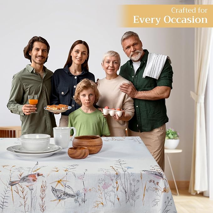 Maison d' Hermine Table Cloth Square Table 100% Cotton 60 x 60 Inches Tablecloth Reusable Decorative for Dining Room, Farmhouse, Home, Party, Festive & Wedding Spring Summer - Meadow Florals - Beige