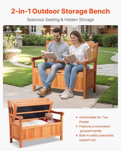 VEVOR Outdoor Storage Bench, 2-Person Wooden Storage Bench, 33 Gallons Deck Box - Image 4