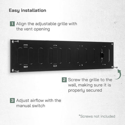 Vent Systems 16'' x 4'' Inch (Overall) Black Metal Air Vent Cover - Louvered Rectangular Return Grill with Built-in Protective Mesh Screen - HVAC Ventilation Grille for Kitchen, Bathroom, Home, Garage