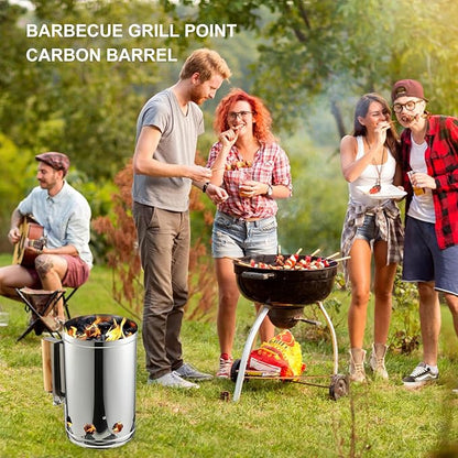 GANAZONO Quick Coal Starter Barrel BBQ Chimney Starter Grill Fire Starter with Heat Shield and Wooden Handle for Outdoor Barbecue Cooking