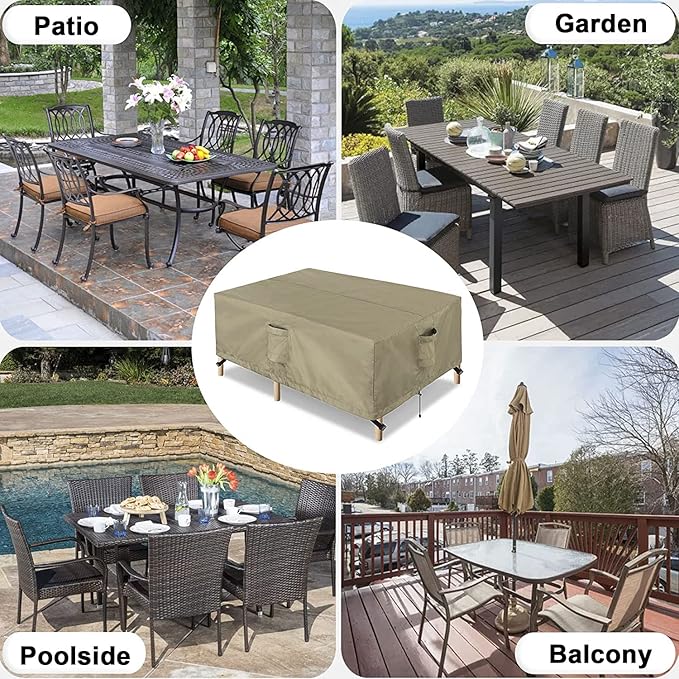 OutdoorLines Outdoor Waterproof Patio Table Furniture Set Covers - Square Weatherproof Patio Furniture Covering for Deck, Lawn and Backyard 126 L x 126 W x 32 H in, Camel