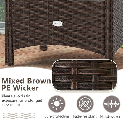 Tangkula 2 Pieces Outdoor Patio PE Wicker Ottomans with Removable Cushions, Outdoor Furniture for Additional Seating, Footrest and Side Table, Outdoor Footstools for Porch, Garden and Backyard