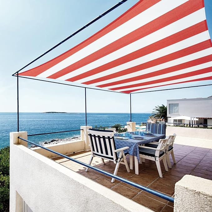 ColourTree TAPR0810 Custom Size 6' x 16' Red & White Stripes Sun Shade Sail by ColourTree