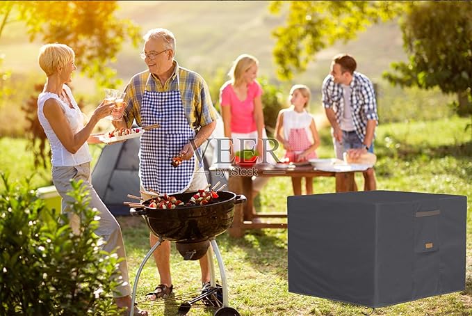 Fire Pit Cover 600D Heavy Duty Waterproof Fabric With PVC Coating 48" Wx 28" D x 24" H Dark Grey Fits for 46-48 Inch Fire Pit Table Fade Resistant Outdoor Firepit Cover