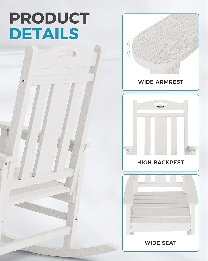 Oversized Outdoor Rocking Chairs Set of 4, 380lbs Heavy-Duty Large Patio Rocker - Image 6