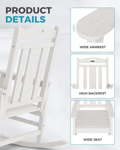 Oversized Outdoor Rocking Chairs Set of 3, 380lbs Heavy-Duty Large Patio Rocker - Image 6