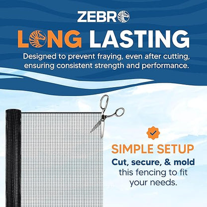 ZEBRO Plastic Hardware Mesh Screen & Fence Roll (2' x 25' - Black) for Balcony, Patio & Porch - Safety Barrier to Protect Pets & Kids Around the Home