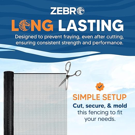Zebro Plastic Mesh Screen & Fence Roll (3' x 15' - Black) - Indoor/Outdoor Balcony, Patio & Porch Netting - Safety Barrier Fence for Pets & Kids
