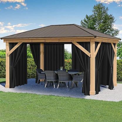 HolidayIdeas Outdoor Patio Curtains Waterproof with Rod Pocket 6 Panels 54x95 Inch- Weatherproof Balcony Outdoor Curtains for Apartments,Porch, Gazebo, Pergola, Sliding Glass Door, Black