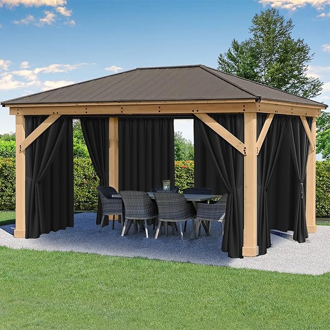 HolidayIdeas Outdoor Patio Curtains Waterproof with Rod Pocket 8 Panels 54x95 Inch- Protect Privacy Balcony Outdoor Curtains for Apartments,Porch, Gazebo, Pergola, Sliding Glass Door, Black