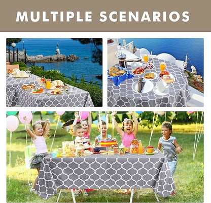 Nasitos 2 Pack Plastic Vinyl Tablecloth with Flannel Backed 60x102 Inch Moroccan Grey
