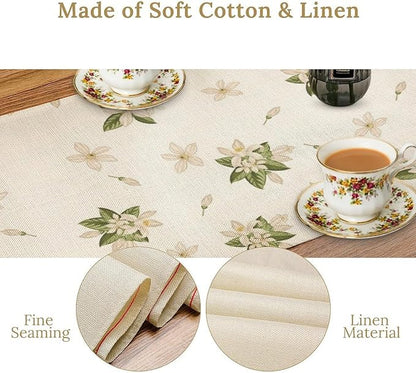 Lemon Spring Table Runner, Farmhouse Rustic Summer Flower Leaves Table Cover for Home Kitchen Dining Room Table, 13x60inch