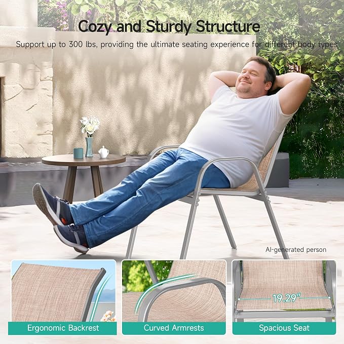 Patio Chairs Set of 6, All Weather Outdoor Dining Chairs | Stackable Dining - Image 7