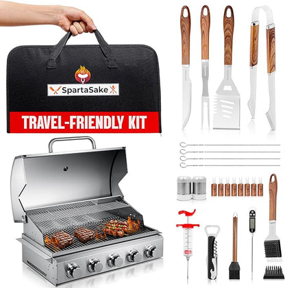 SpartaSake BBQ Grilling Accessories - Stainless Steel Barbecue Grill Tools Accessories kit Spatula Thermometer Tongs for Blackstone Griddle Outdoor Camping-Grill Set Gifts for dad Men Women(24 pcs)