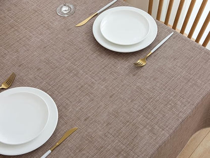 LIBERECOO Vinyl Tablecloth with Flannel Backing, Flaxen, Waterproof, Stain-Resistant, Easy-Clean Table Cover for Dining, Kitchen, and Outdoor Use, 60" x 60" Square