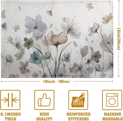 Flower Placemats Set of 4 Brown Cream Grey Poppy Flowers Table Mats Watercolor Rustic Vintage Floral Place Mat Farmhouse Linen Fabric Placemat for Party Kitchen Dining Outdoor Indoor Decor 12x18 Inch