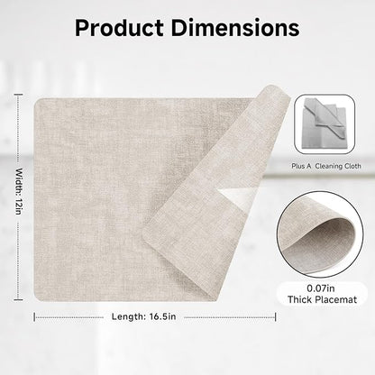 Faux Leather Vinyl Placemats Set of 4 Wipeable Heat Resistant Place Mats 100% Washable - Waterproof - Anti Slip Reversible Table Mats for Kitchen/Dining/Party, 12" x 16.5", Beige