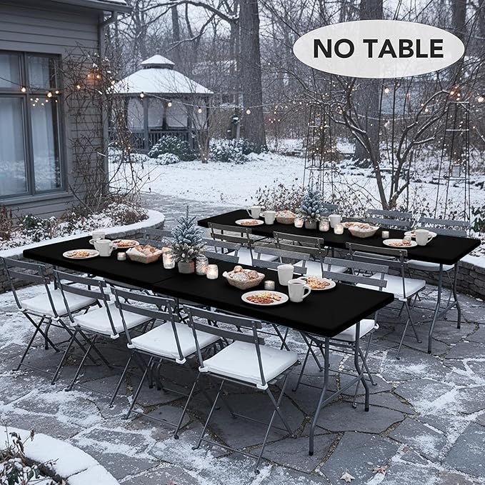 LUSHVIDA Fitted Rectangle Tablecloths, 6 Packs Elastic Vinyl Table Cloth with Flannel Backing for 6ft Folding Tables, Waterproof Table Covers for Indoor Outdoor Picnic and Camping, 30x72 inch, Black